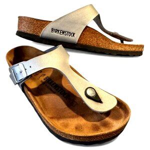 Birkenstock Gizeh Sandals EU 37 Silver Thong Leather Comfort Slides EUC